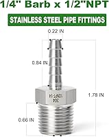 Vista 2 de TAISHER 2 piezas de forja de acero inoxidable 304 de accesorios de manguera de aire, accesorios de púas de manguera de 1/4 pulgadas x 1/2 pulgadas