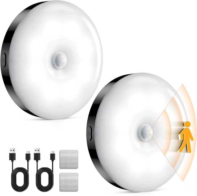 Motion Sensor Night Light Rechargeable, Magnetic Puck Lights, 3 Modes & Dimmable, Motion Sensor Stair Lights Indoor for Bedroom Bathroom Kitchen Hallway Cruise (White Light) | Magnetic Puck Lights, 3 Modes & Dimmable, For Bedroom Bathroom Kitchen Hal
