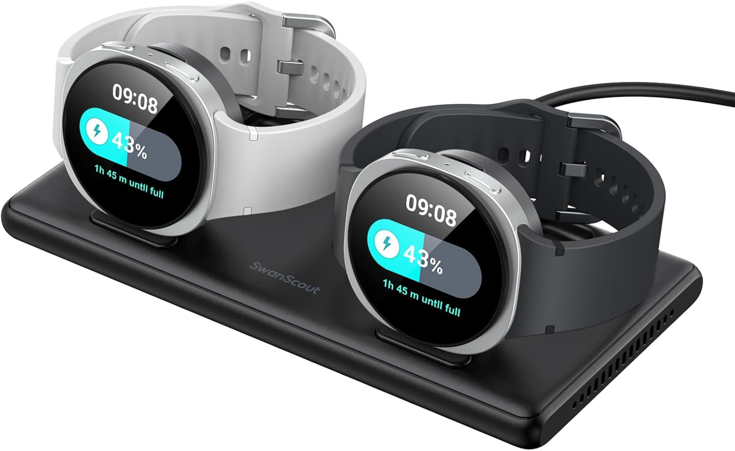 Dual Charger for Samsung Watch 8/8 Classic/Ultra (2025)/7/Ultra/FE/6/6 Classic/5/5 Pro/4/3/Active 2/Active, Portable Wireless Charging Dock for 2 Galaxy Watches, SwanScout 507DS