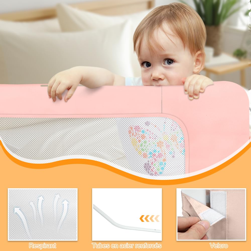 OHMG Barrière lit bebe150cm Barrière de lit pour Enfants Pliable,Barrieres de securite Enfant Lits Portable, Barrières de Lits pour Enfants&Tout-Petits Protection Antichute
