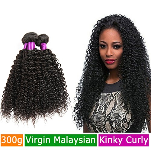 FeiBin Malaysian Curly Virgin Hair 3 Bundles 14" 16" 18" Human Hair Weave Extensions 100% Unprocessed Healthy Natural Color 300g Total