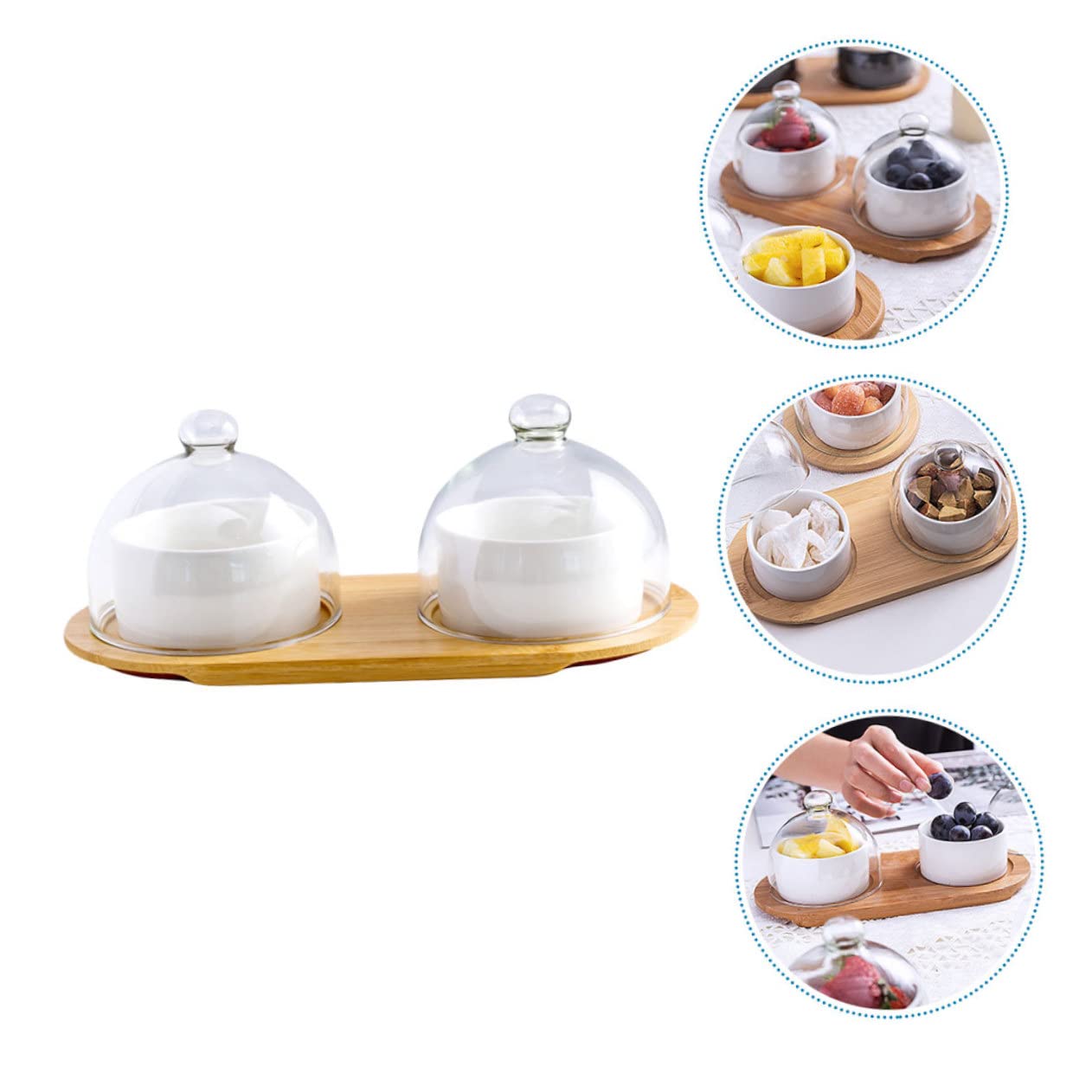 Mikikit 2 Juegos Bol Tapa de Vidrio Transparente y Bandeja Cuenco para Postres Ensaladas y Frutas para Hogar Restaurante y Hotel