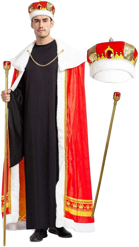Spooktacular Creations Regal King Royal Robe Halloween Costume Set with King Crown and Scepter (Standard)