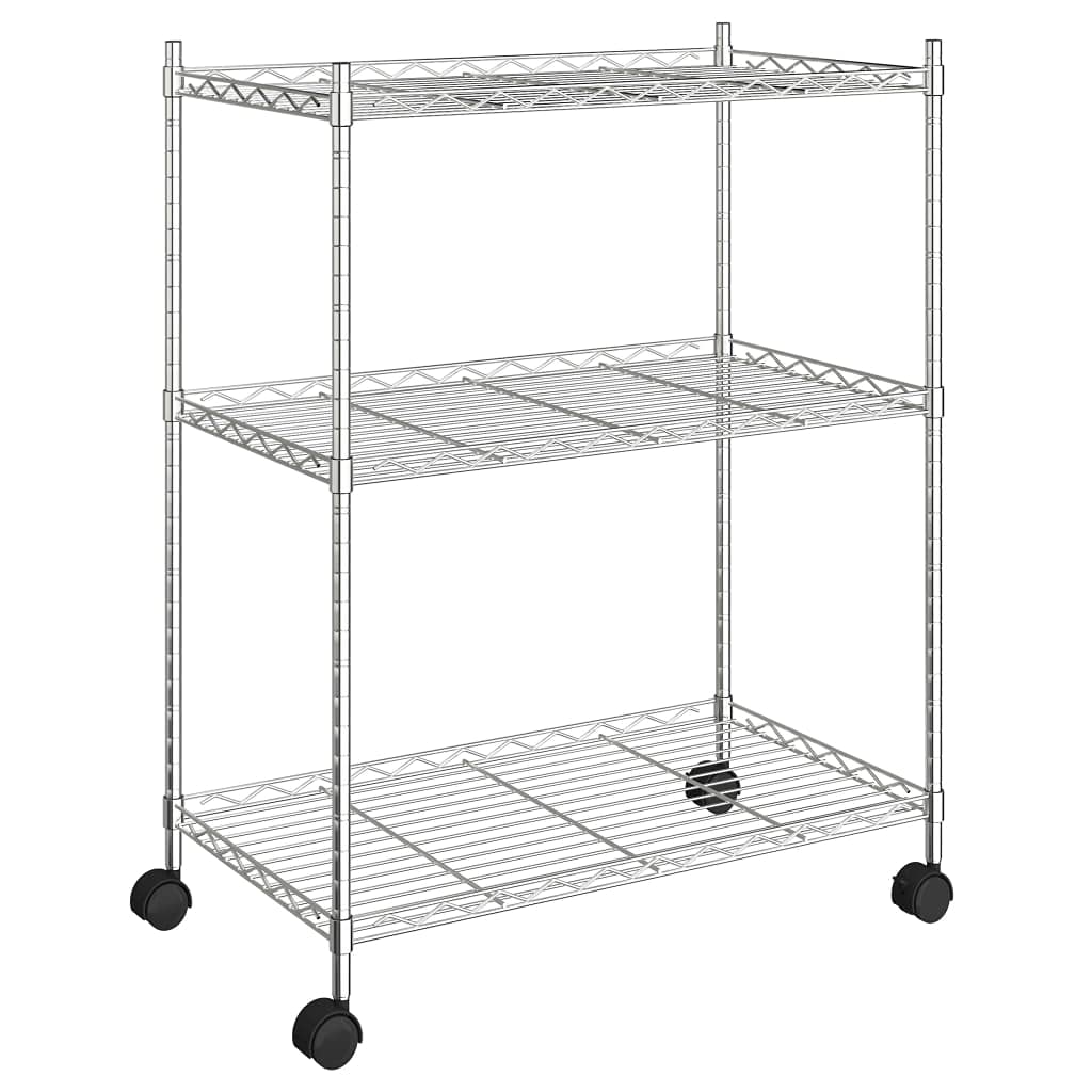 Générique Étagère de Rangement 3 Niveaux et Roues 60x35x81cm Chrome 150kg,Entreprise & Industrie,Stockage Industriel,Étagères industrielles,Argent,4.1 KG,324625