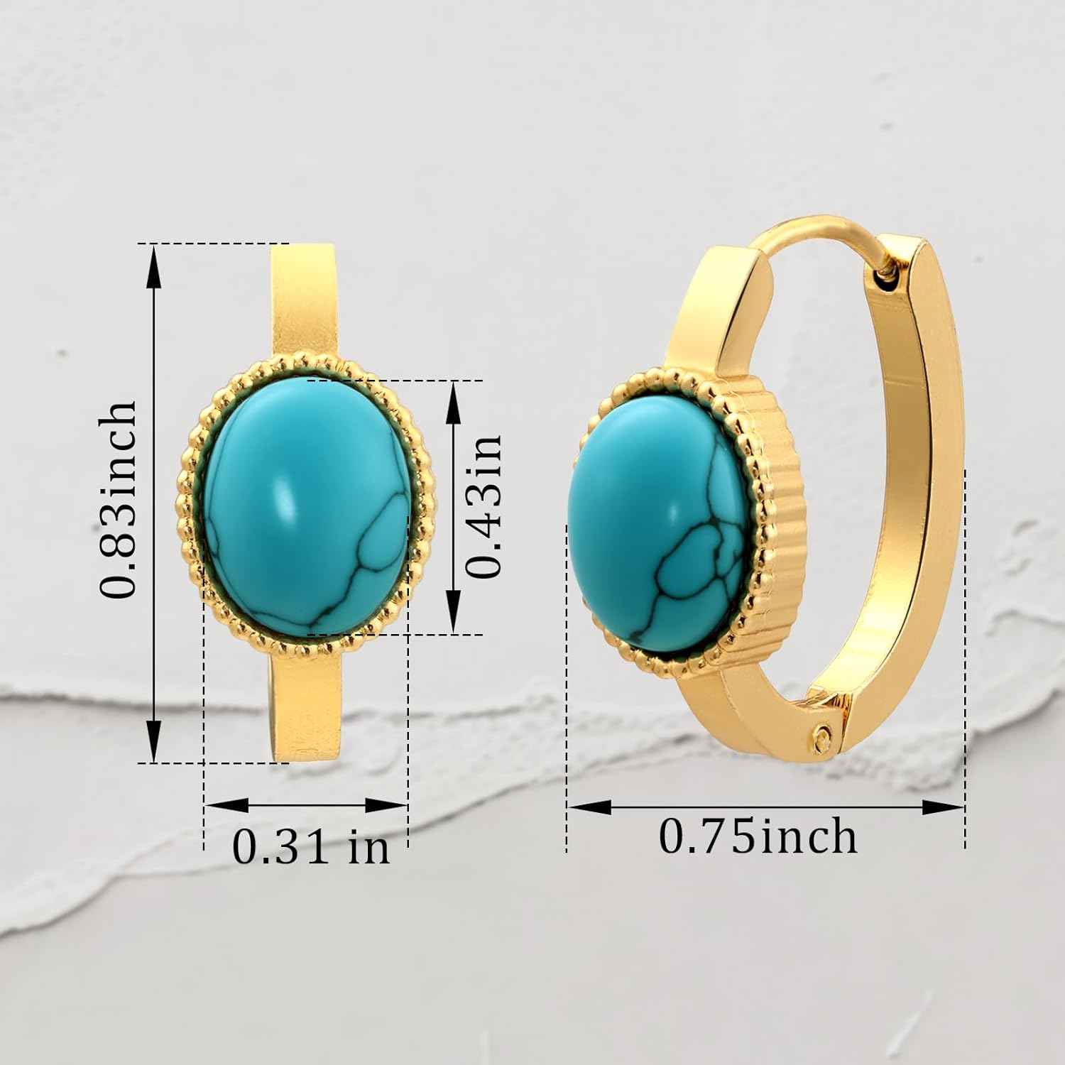 14K Plated Gold Chunky Turquoise Huggie Hoop Earrings for Women Boho Style Gemstone Earrings - Image 4