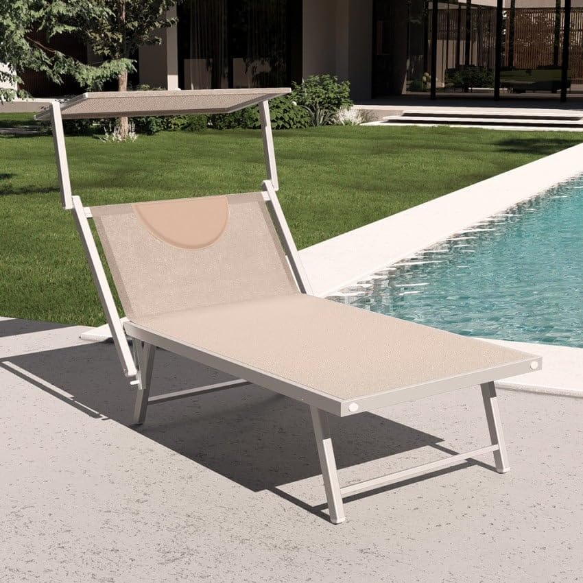 Produce Shop Lettino Spiaggia Mare in Alluminio Grande Italia XL Professionale - Beige