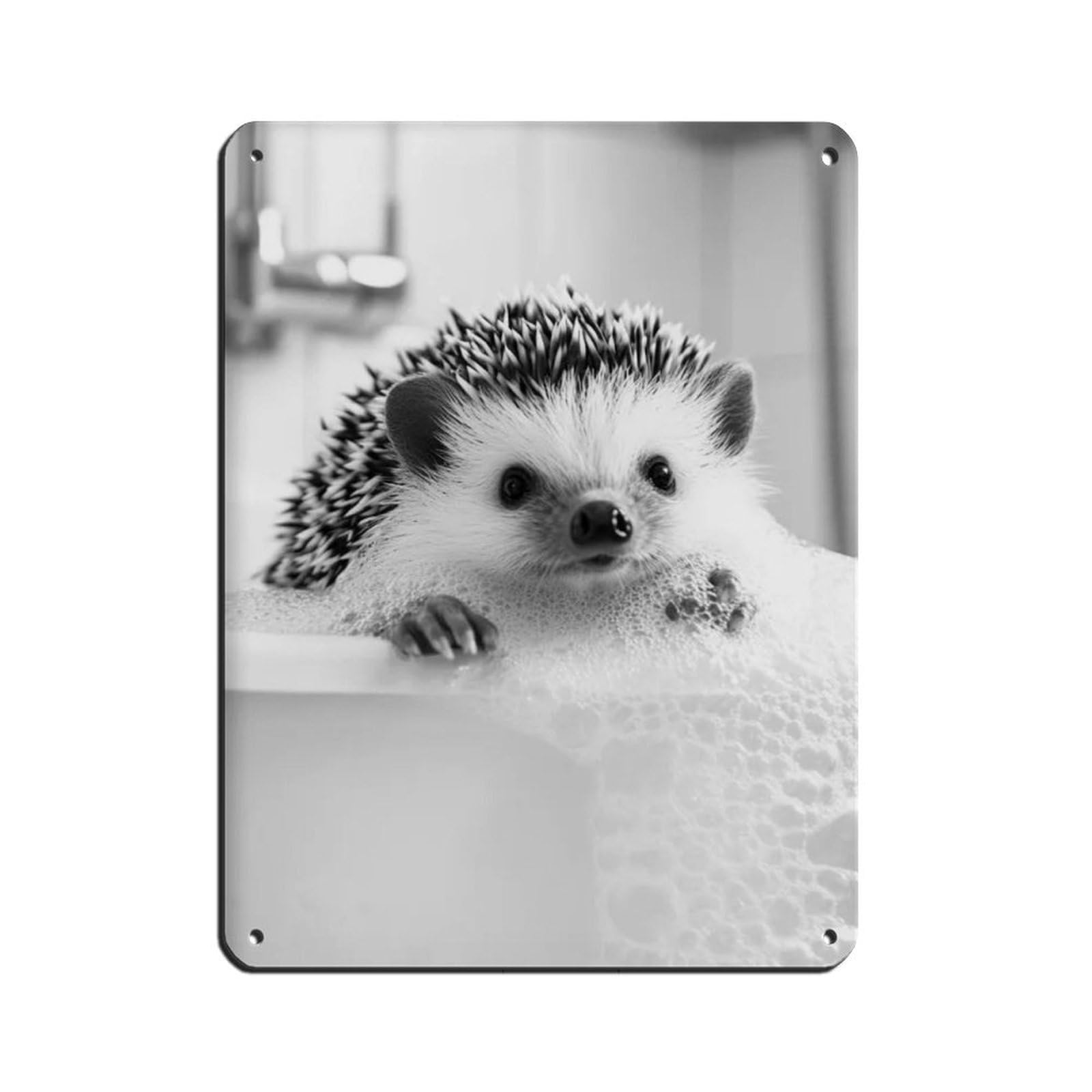 Hedgehog in The Bathtub, Funny Bathroom Art Tin Sign Vintage Metal Pub Club Cafe Bar Home Wall Art Decoration Poster Retro 12x16inch(30x40cm)