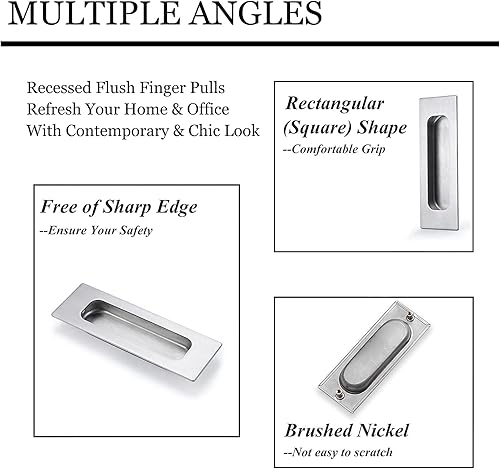 Miniatura 3 de Tiradores de dedo empotrados, 4 manijas de puerta corredera integradas de acero inoxidable con tornillos ocultos, agujero lateral rectangular, mango
