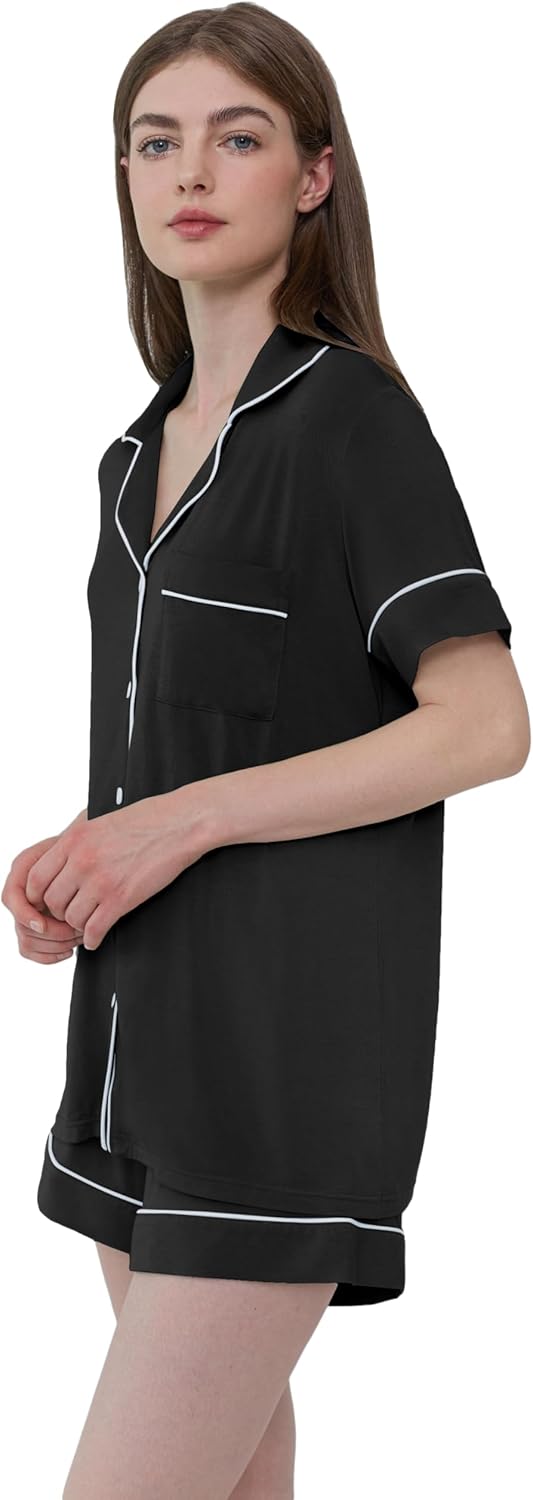 Joyaria Womens Cooling Bambo Viscose Pajamas Short Sleeve Button Down Pj Shorts Set Ultra Soft Summer Sleepwear-Small-XXL - Image 6