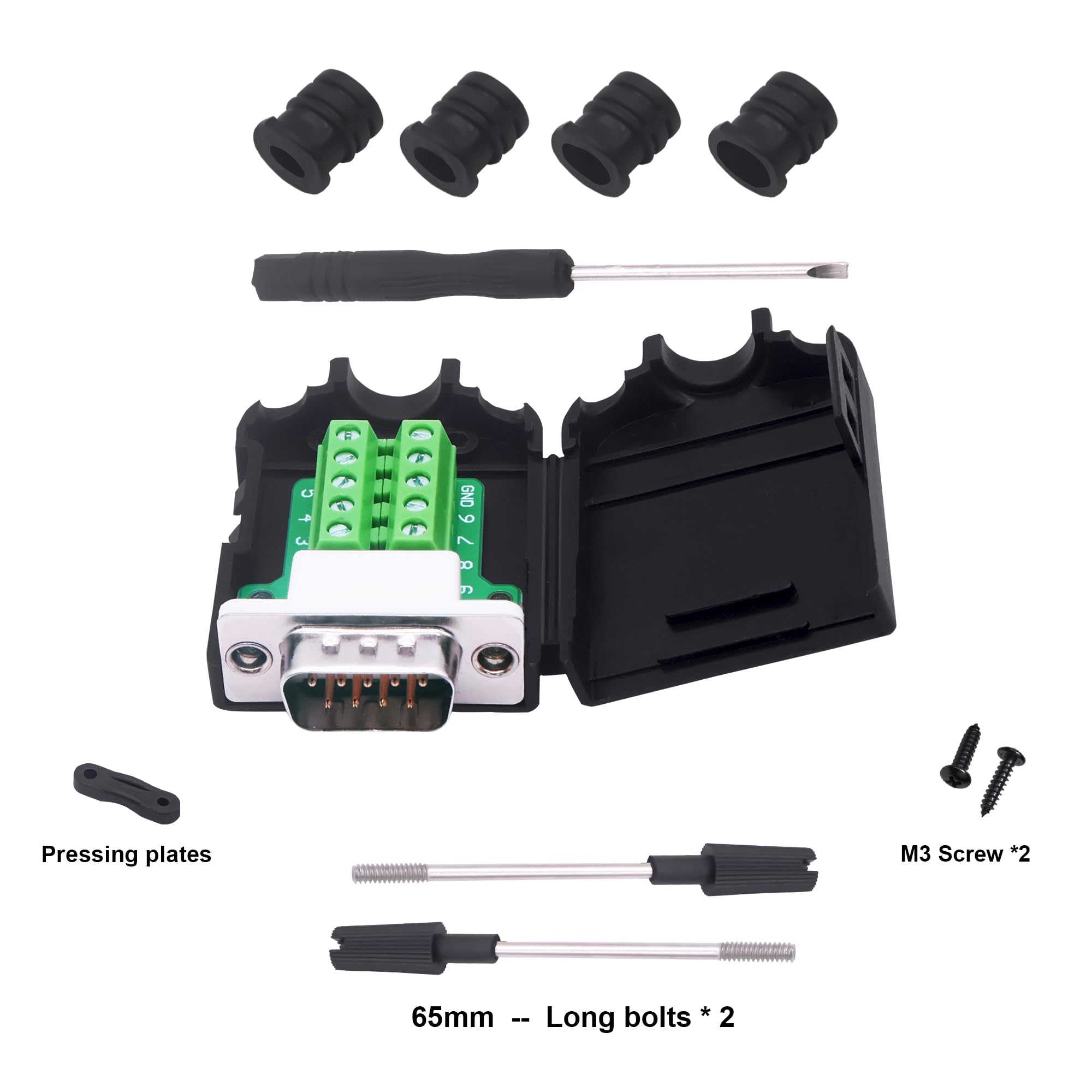 DB9 connettore senza saldatura Breakout Board RS232 D-SUB 9 poli adattatore seriale morsettiera con caso 2 confezioni (spina)