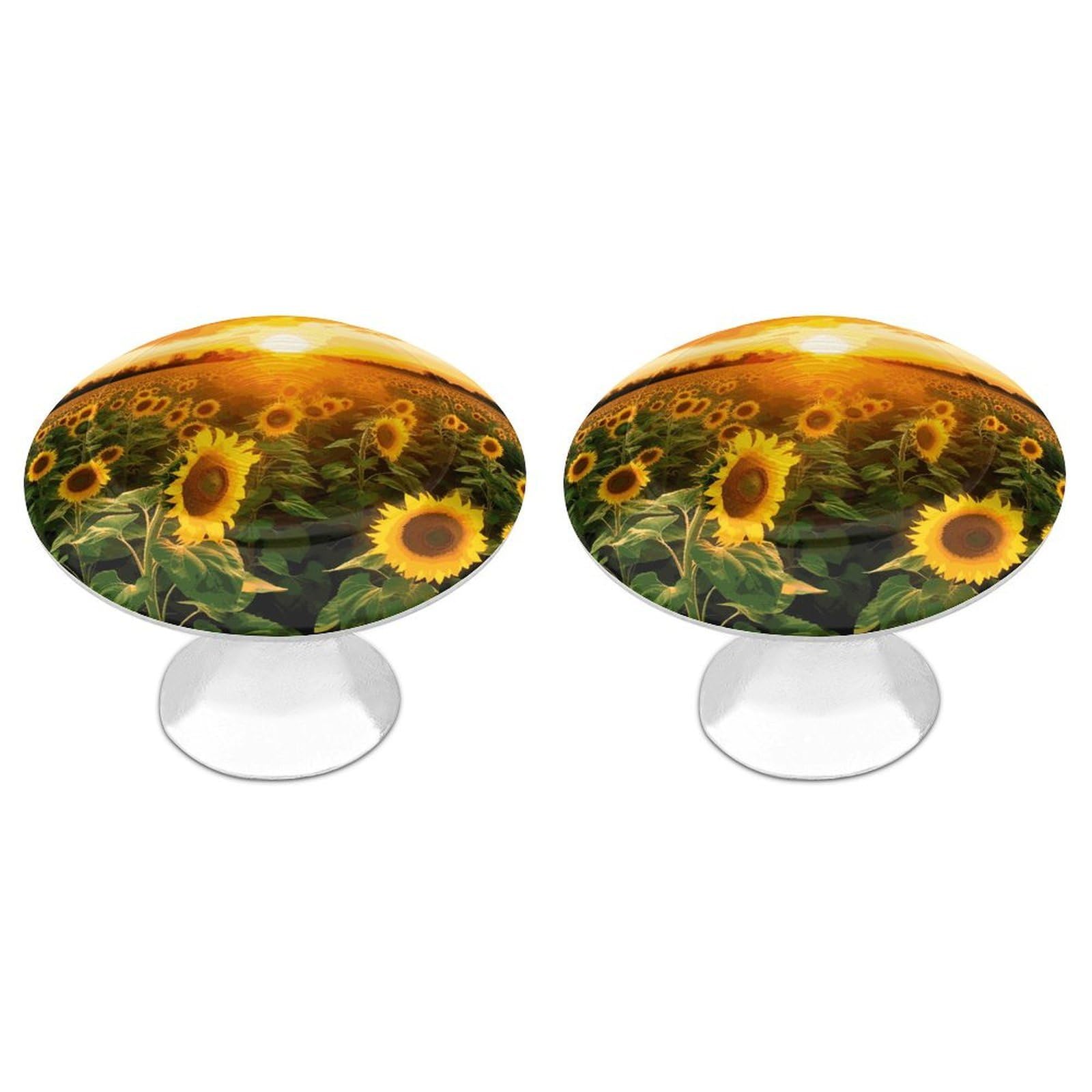FekiLoot Sunflower Field Sunset Cabinet Knobs Personality Stainless Steel Round Drawer Handles Circle Modern Cabinet Handles Drawer Knobs for Kitchen Dresser Bathroom Cupboard Furniture