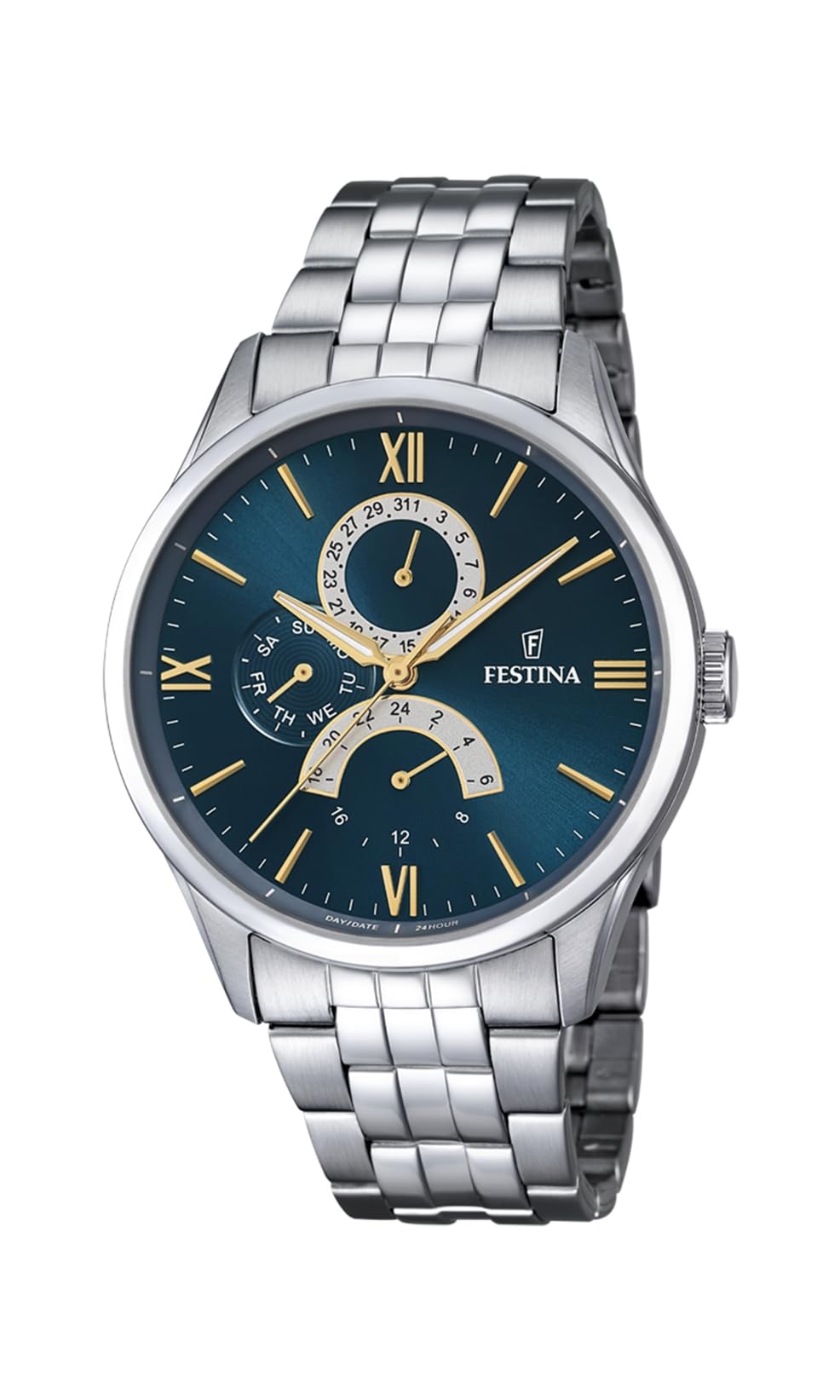 Festina Reloj Hombre Analógico de Acero Inoxidable 316l Plateado - Movimiento de Cuarzo - Cristal Mineral de Alta Resistencia - Resistente al Agua 5 ATM Elegante - Multifunción F16822/​A