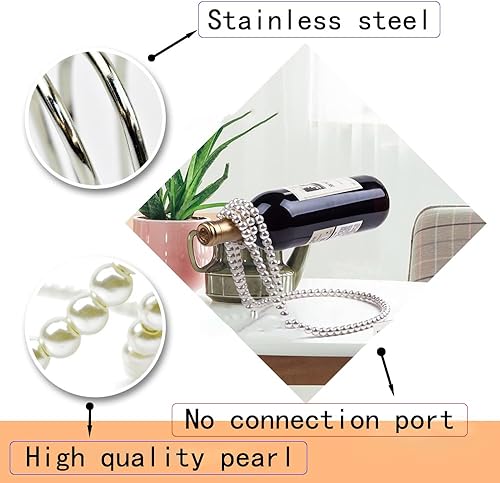 Miniatura 4 de (Blanco) Collar de perlas artificiales flotante estante de vino, soporte de botella de vino de metal, soporte de botella de vino para bar y