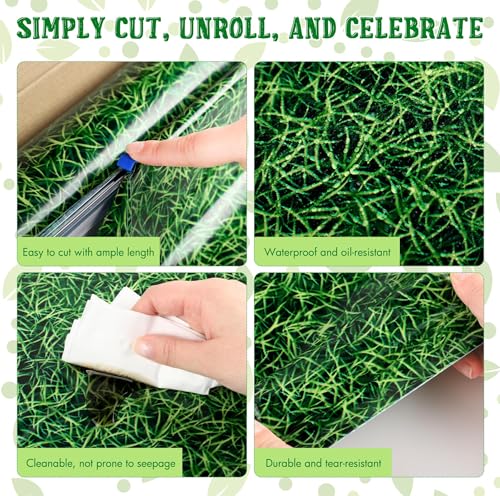 Image of Kochorie 54 Inch x 100 Ft Grass Plastic Table Cloth Roll Disposable Waterproof Football Field Table Cover Plastic Table Cover Roll with Easy Slide Cutter for Jungle Party /Sport /Outdoor Picnic