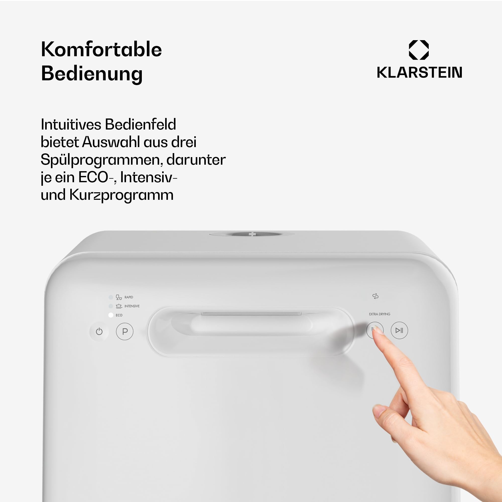 Klarstein Aquatica Tischgeschirrspüler – Kompakter Mini Geschirrspüler, 2 Gedecke, 5L, Ohne Wasseranschluss, 3 Programme, Tischspülmaschine für Kleine Küchen & Camping