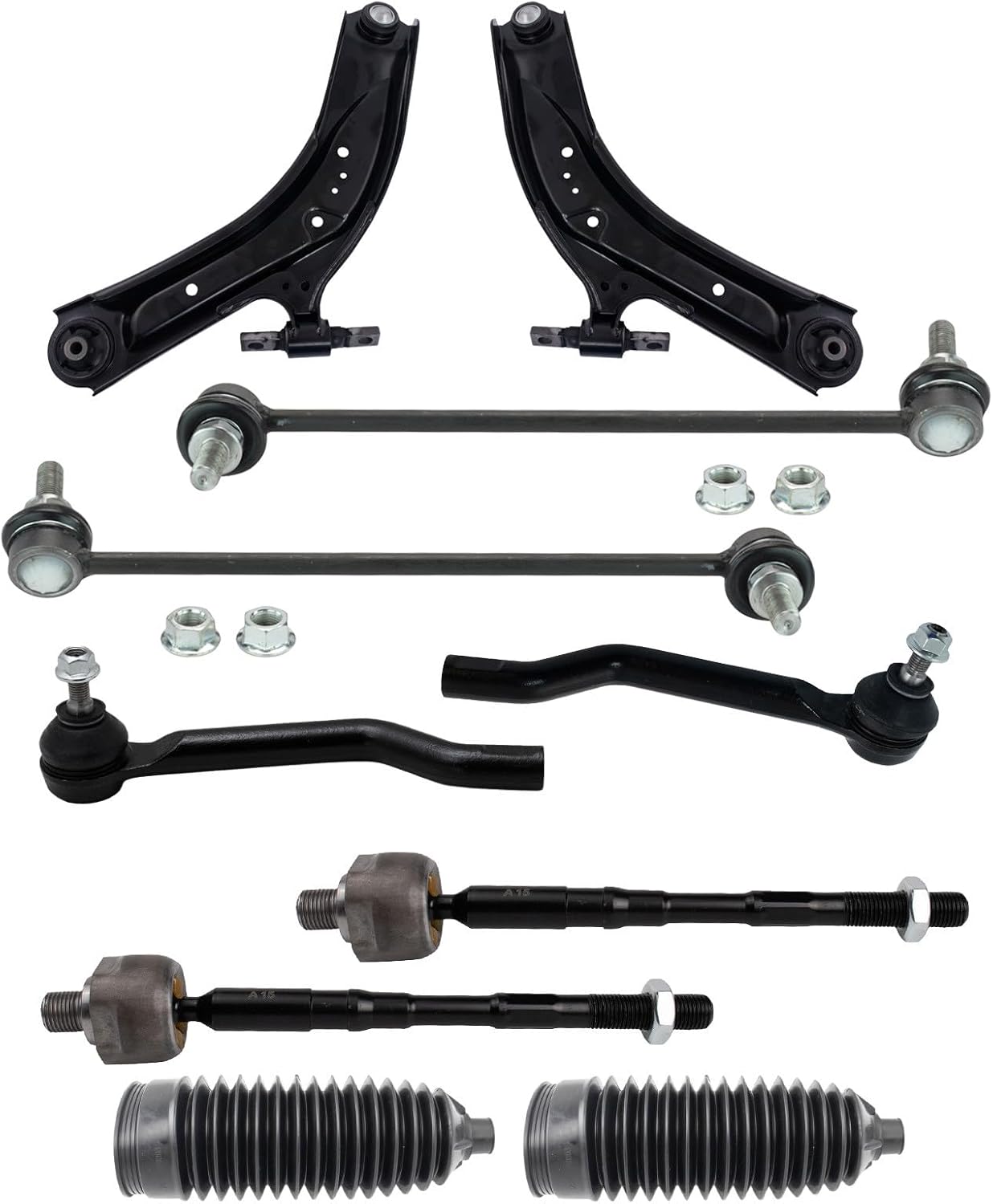 TRQ Front Steering & Suspension Kit Control Arm with Ball Joint Steering Rack & Pinion Bellow Sway Bar Stabilizer Link Tie Rod Compatible with 2014-2020 Nissan Rogue 2017-2022 Rogue Sport