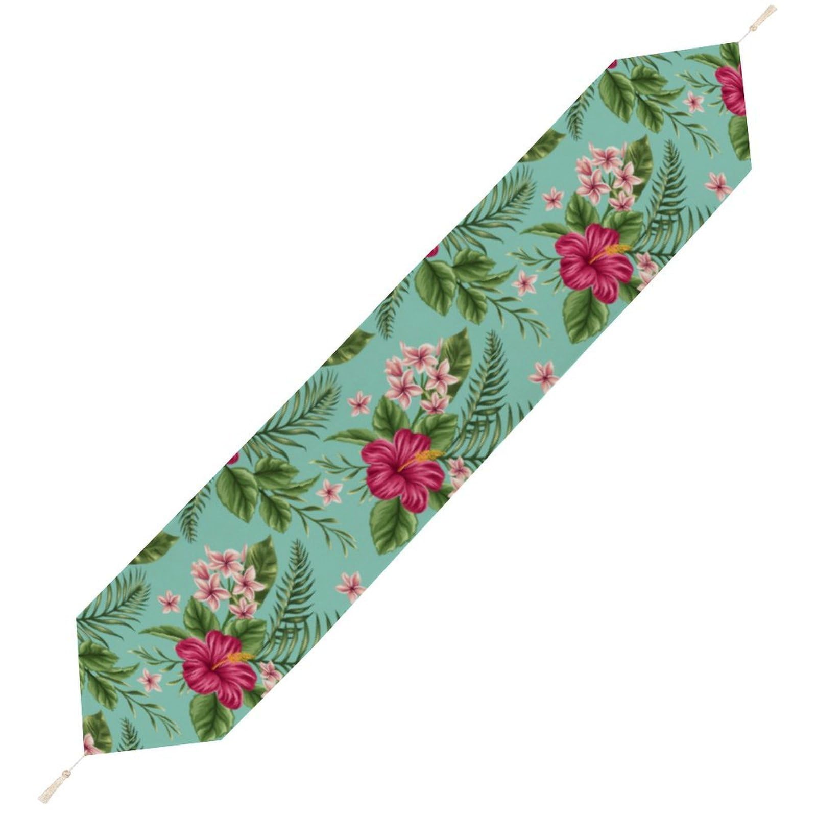 JZemdybill 200*33cm Table Runner with Tassel, Hawaiian Tropical Leaves Flowers Table Runner, Table Decoration for Kitchen, Party, Restaurant