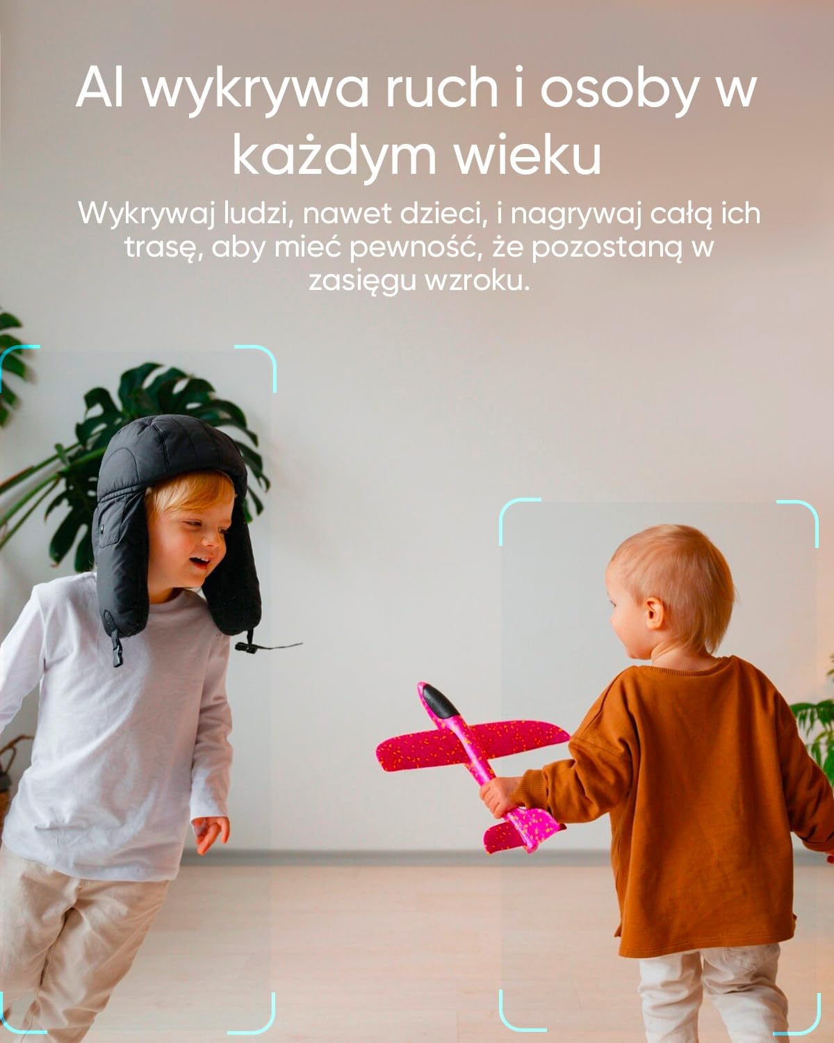 Two children playing, with AI detection boxes around them