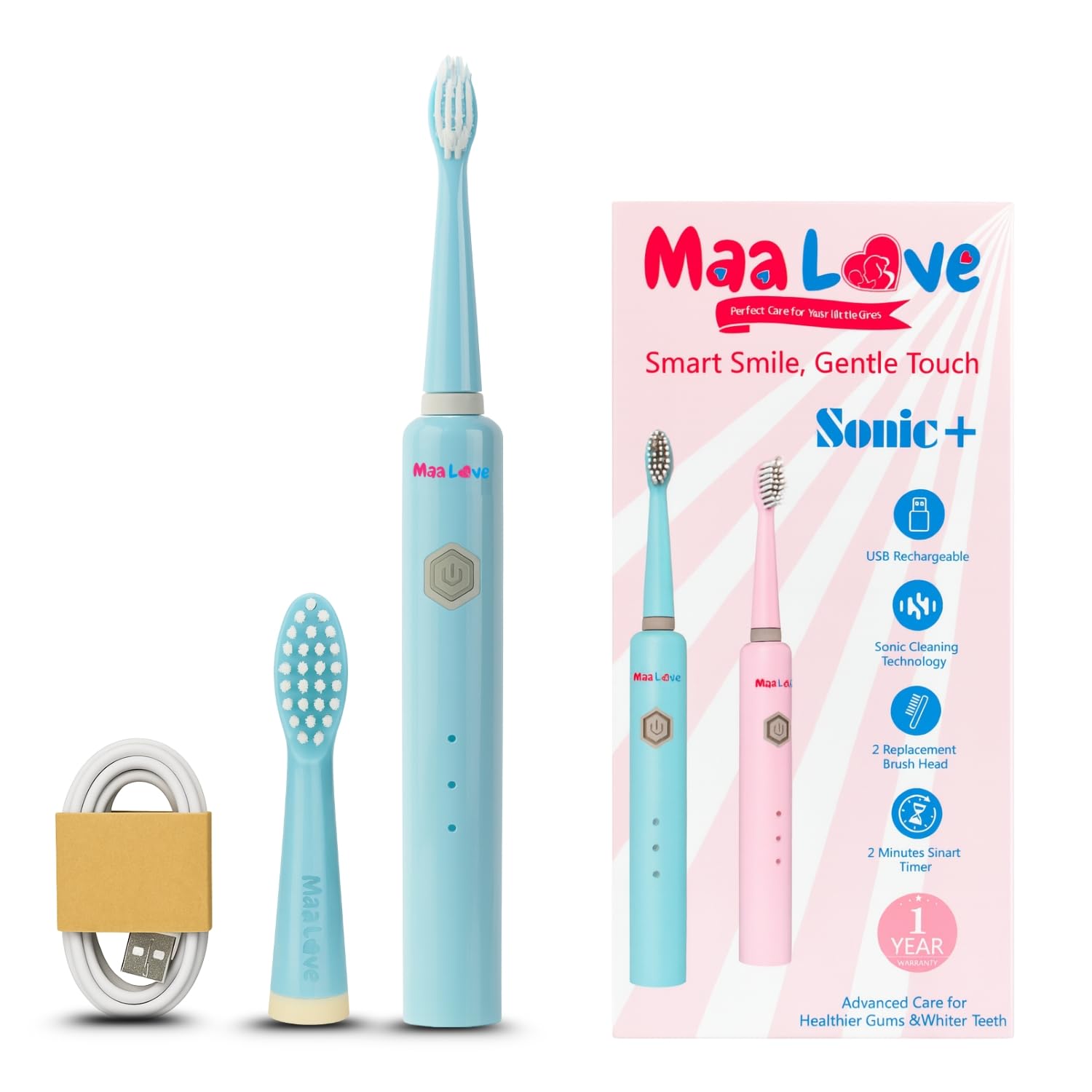 Maa Love Rechargeable Vibrate Electric Toothbrush for Adults | 2 Cleaning Modes With 2 Brush Heads | 2 Min Timer with Quadpacer | Sonic Cleaning Technology | Power Toothbrush, (Blue)-image-15