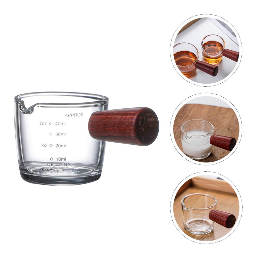 Szklany dzbanek do śmietany, szklanki z miarką, kubek do kawy, mleka, dzbanek do spieniania z drewnianym uchwytem, do kuchni, restauracji, kieliszków do espresso, 40 ml, 8,5 x 4,5 x 4,2 cm