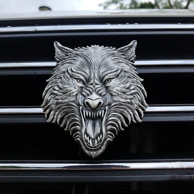 Image of Wolf Head Metal 3D car Emblem (Silver Emblem)