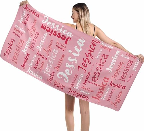 MyPupSocks Toalla de playa personalizada de verano, color rosa, extra grande, iniciales, nombre, de gran tamaño, suave, de secado rápido, para