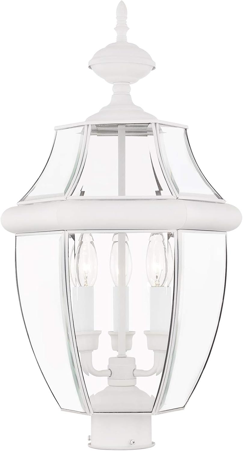 Livex Lighting 2354-03 Outdoor Post with Clear Beveled Glass Shades, White