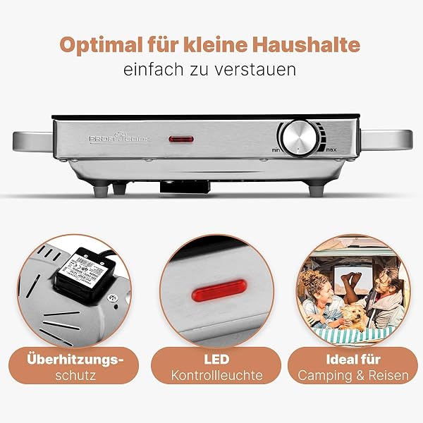 ProfiCook Plaque de cuisson individuelle PC-EKP 1210, Plaque de cuisson électrique en vitrocéramique, pour camping/cuisine/bureau/extérieur/simple, pour tous types de casseroles, 2000 watts - 4
