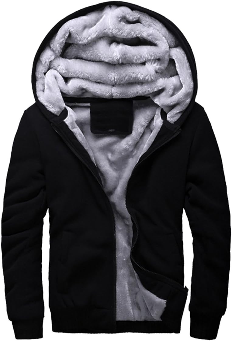 WIEAYUMEIMen Hoodies with Fleece Full Zip up Jackets Hooded Pullover Winter Warm Fur Coats Thick Sweatshirts Jumper