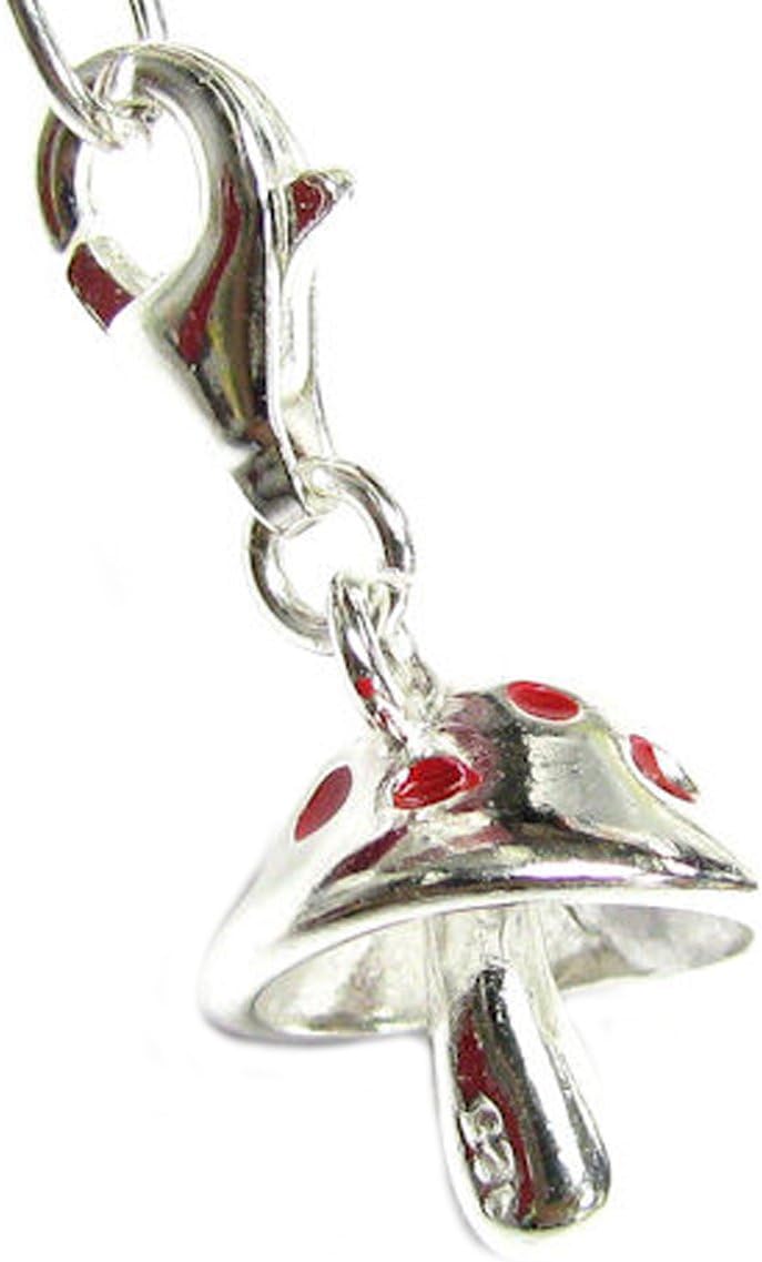 Sterling Silver 3-D Mushroom Enamel European Style Clasp Charm