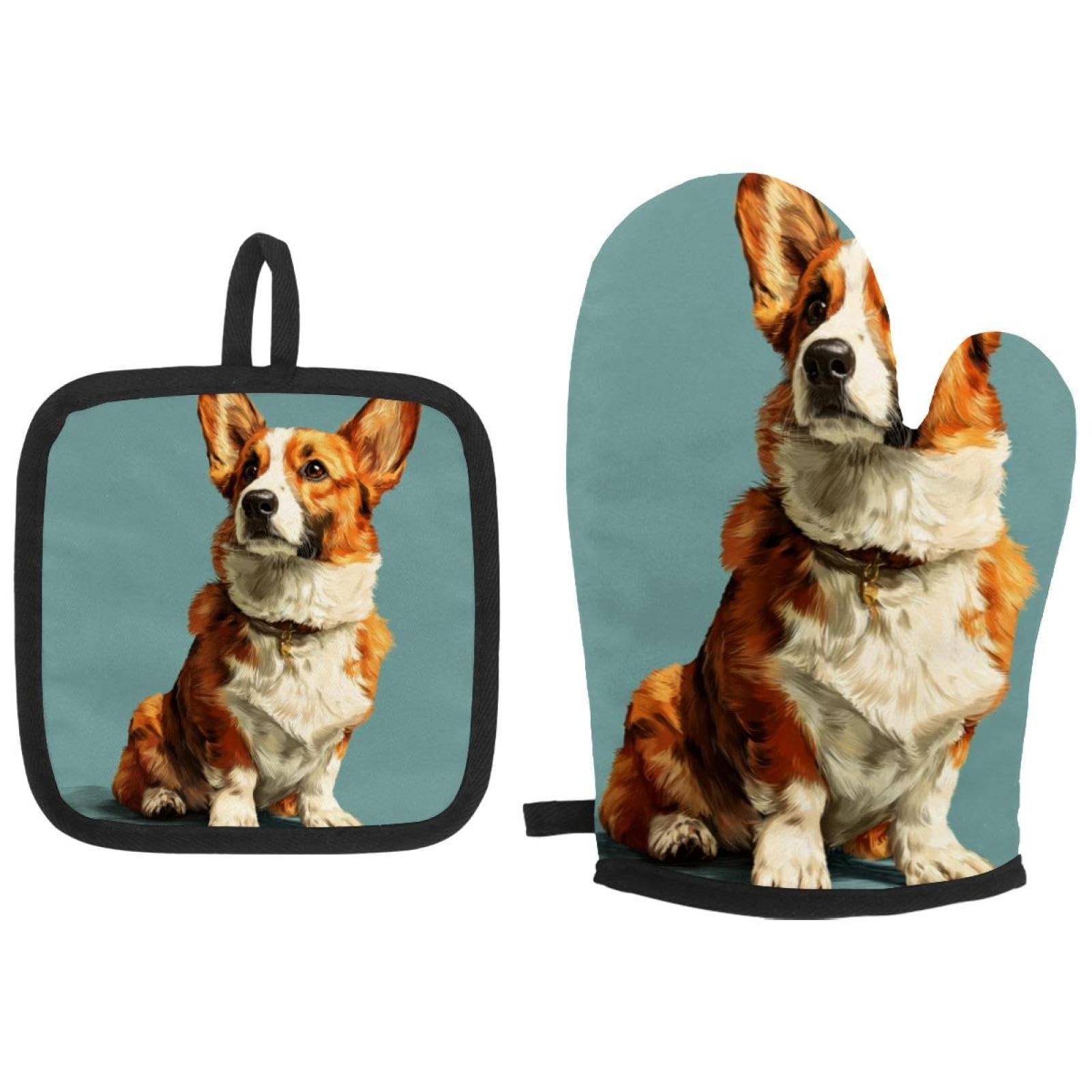 Gants de cuisine Corgi Dog anti-brûlure pour manipuler les plats