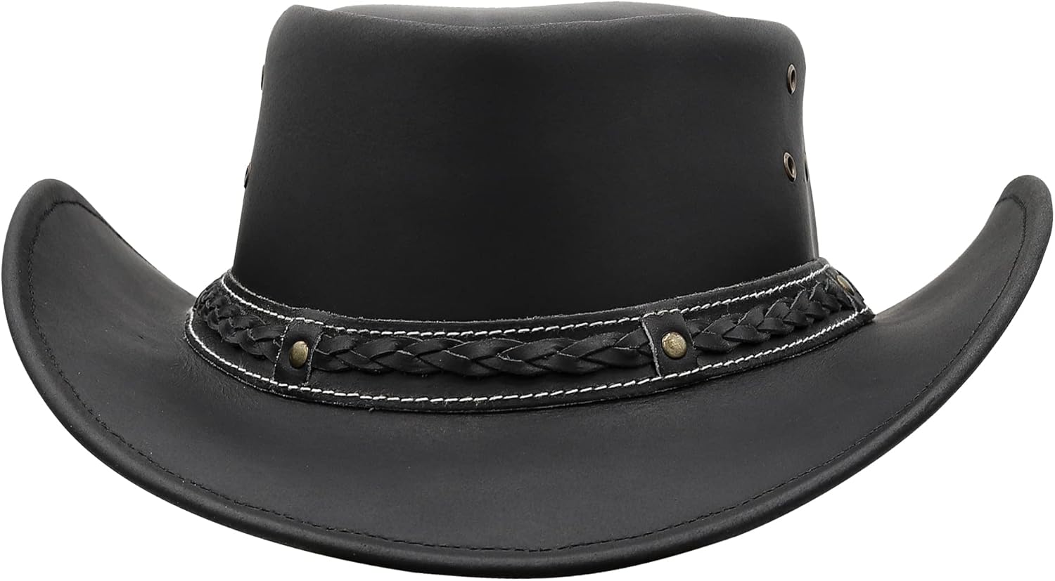 Australian Leather Cowboy Hat Bush Aussie Style Summer Western Outback Black and Brown Cowgirl Christmas Hat - Image 4