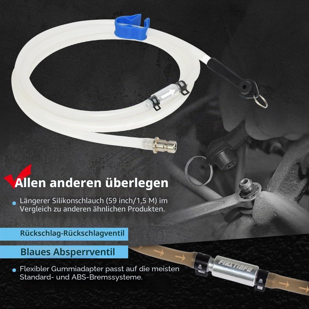 FIRSTINFO A1151G | 1,5M Bremsenentlüftungsschlauch mit Rückschlagventil | Für FIRSTINFO Bremsenentlüfter geeignet