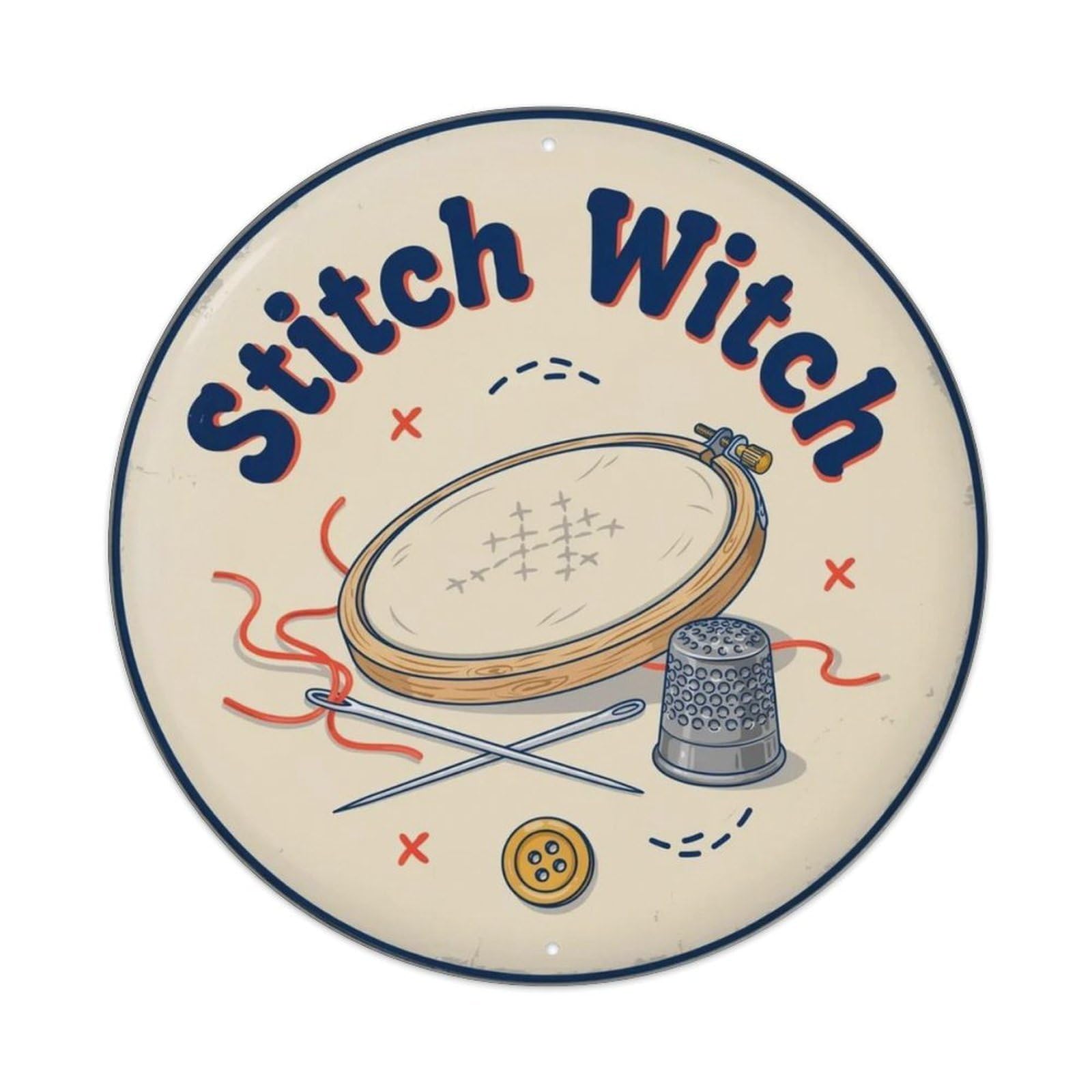 Stitch Witch Metal Tin Sign Plaque