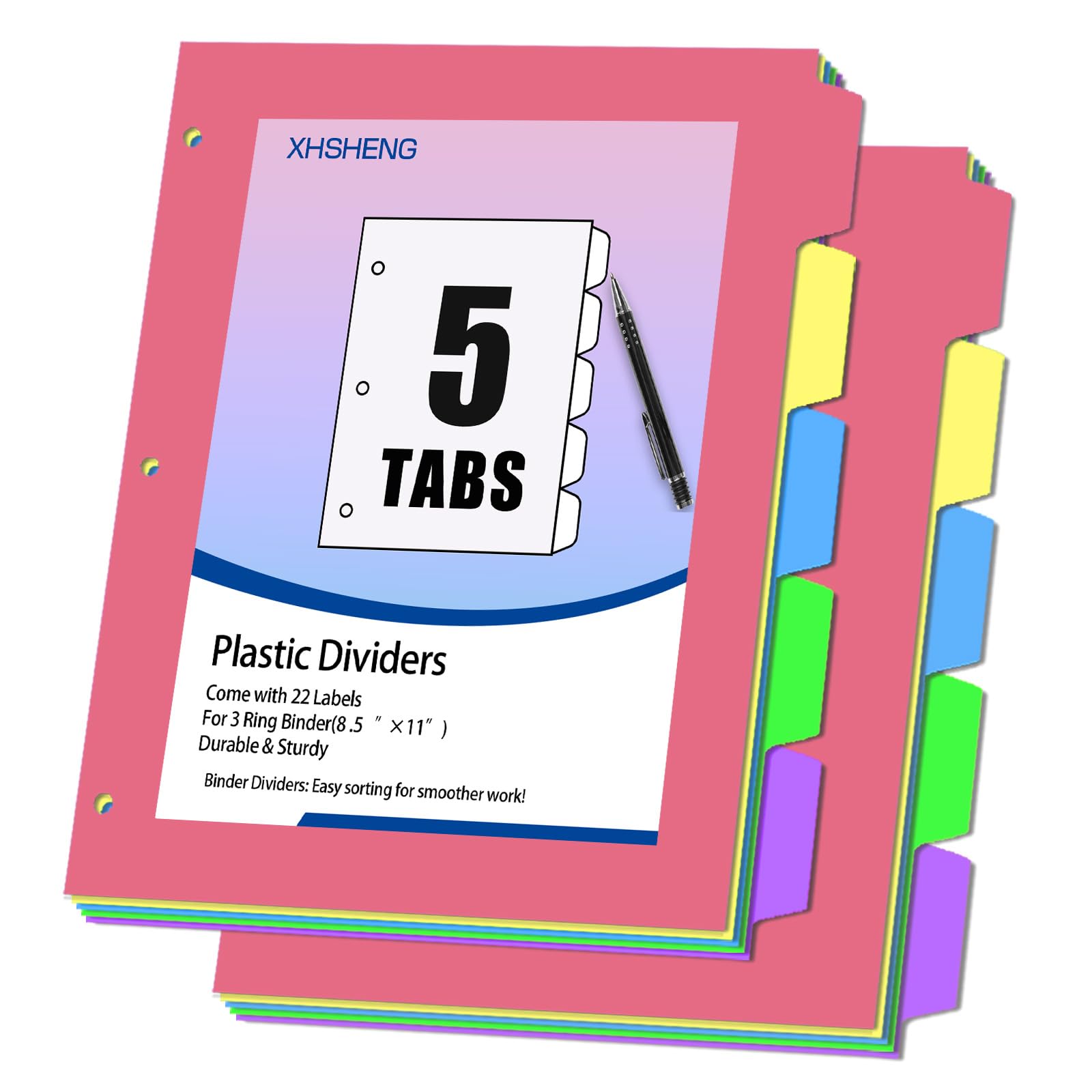 Snapklik.com : 2 Sets Dividers For 3 Ring Binder,5 Tab Plastic Binder ...