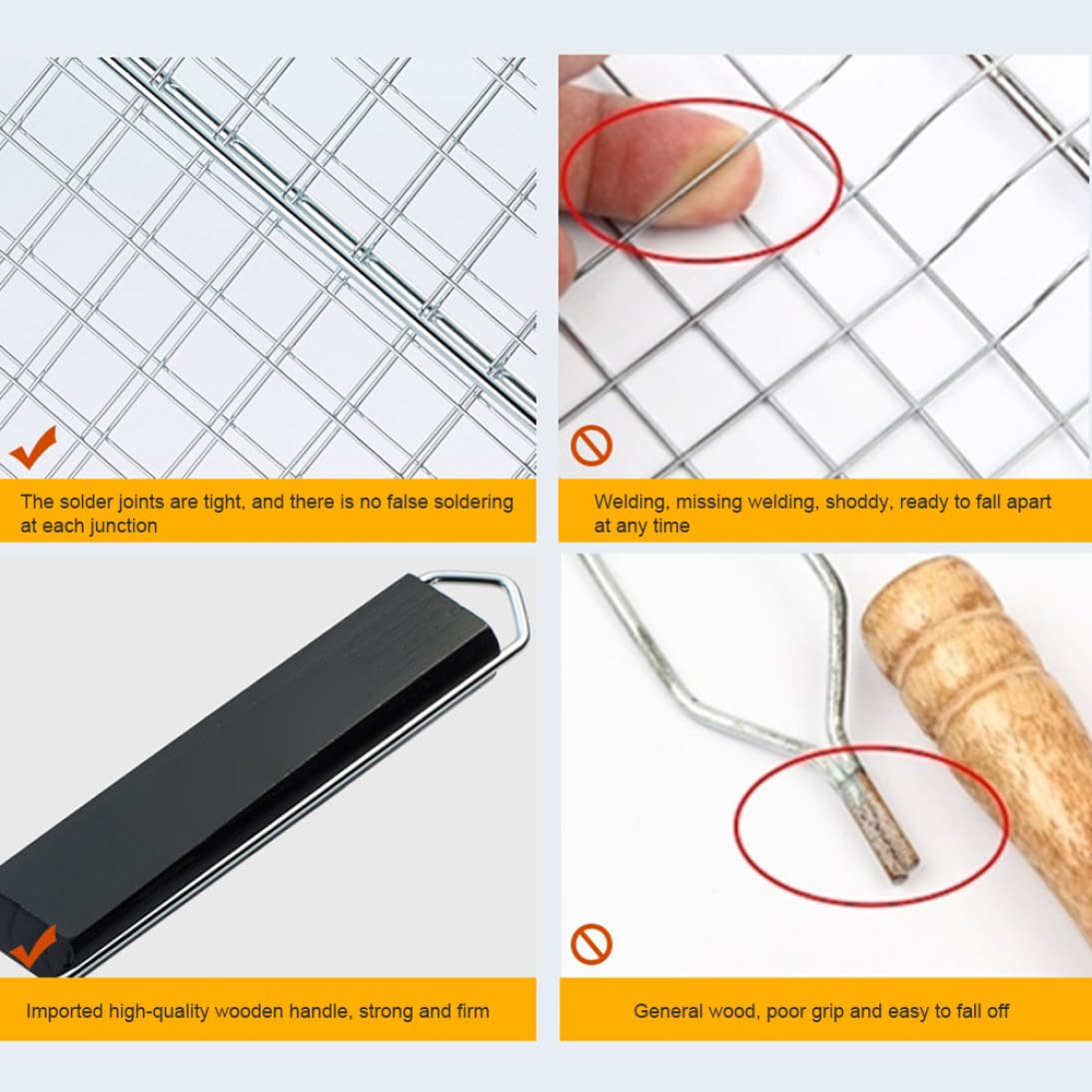 Cesta para Barbacoa Desmontable Y Plegable con Pinza de Malla para Carne Y Pescado con Mango de Madera, Cesta para Pescado Deo Inoxidable