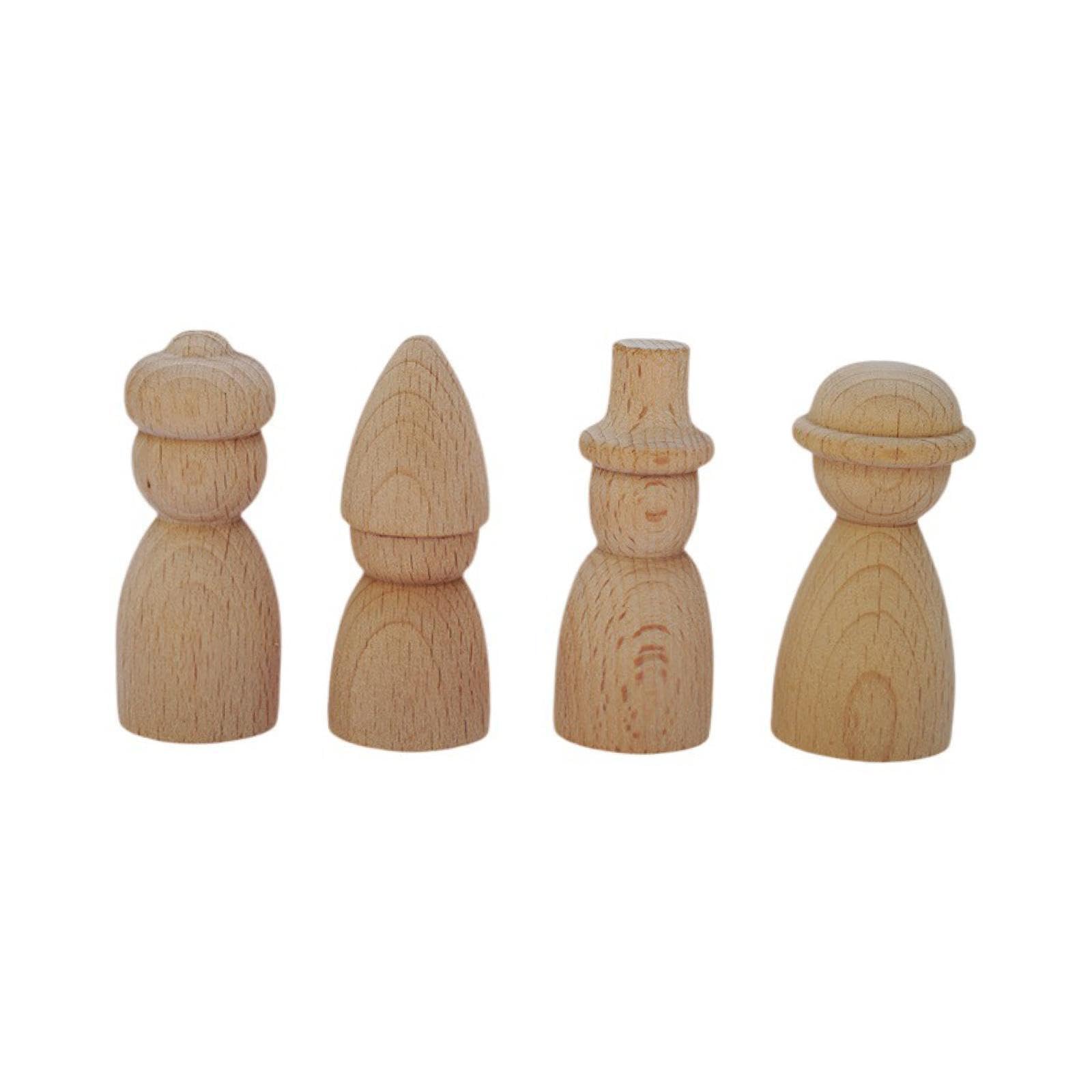 AMSLSIU 4pcs Tiny Wood People Figures for Wedding Decor Educational Wooden Peg Dolls for Kids Creativity Can Crayon Markers