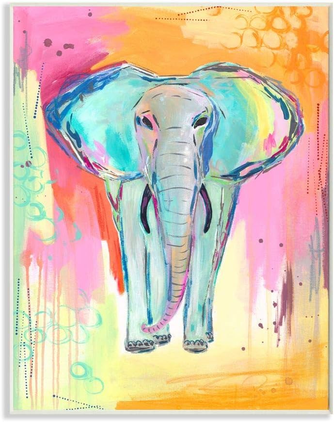 Stupell Industries Colorful Elephant with Abstract Pastel Background, Designed by Jennifer McCully Art, 13 x 19, Wall Plaque