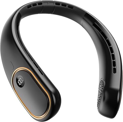 Miniatura 9 de Ventilador de cuello portátil, ventilador personal manos libres, ventilador sin aspas recargable con batería de 5000 mAh, pantalla digital, 4 Azul