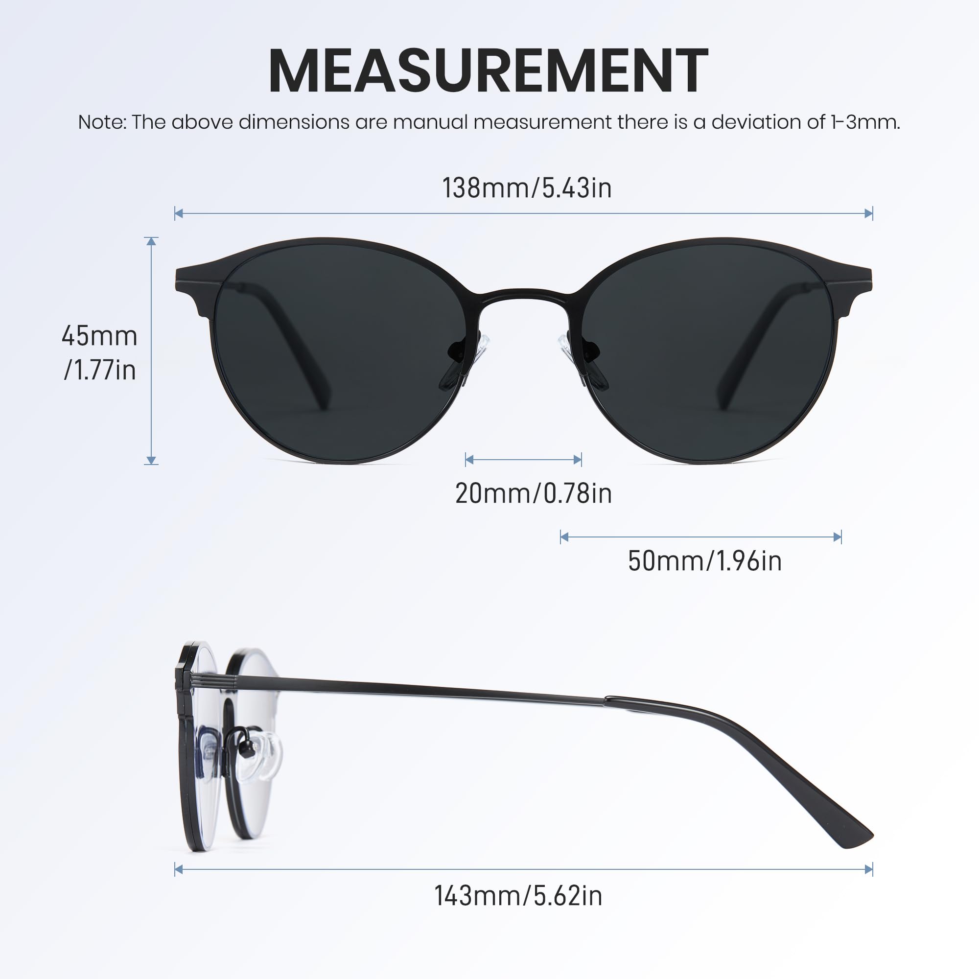 Cyxus Brillengestelle mit 5PCS Magnetisch Clip Polarisierte Sonnenbrille Herren Damen Leichtes Edelstahl Rahmen Sonnenbrille UV 400 für Fahren Angeln Reisen P1212