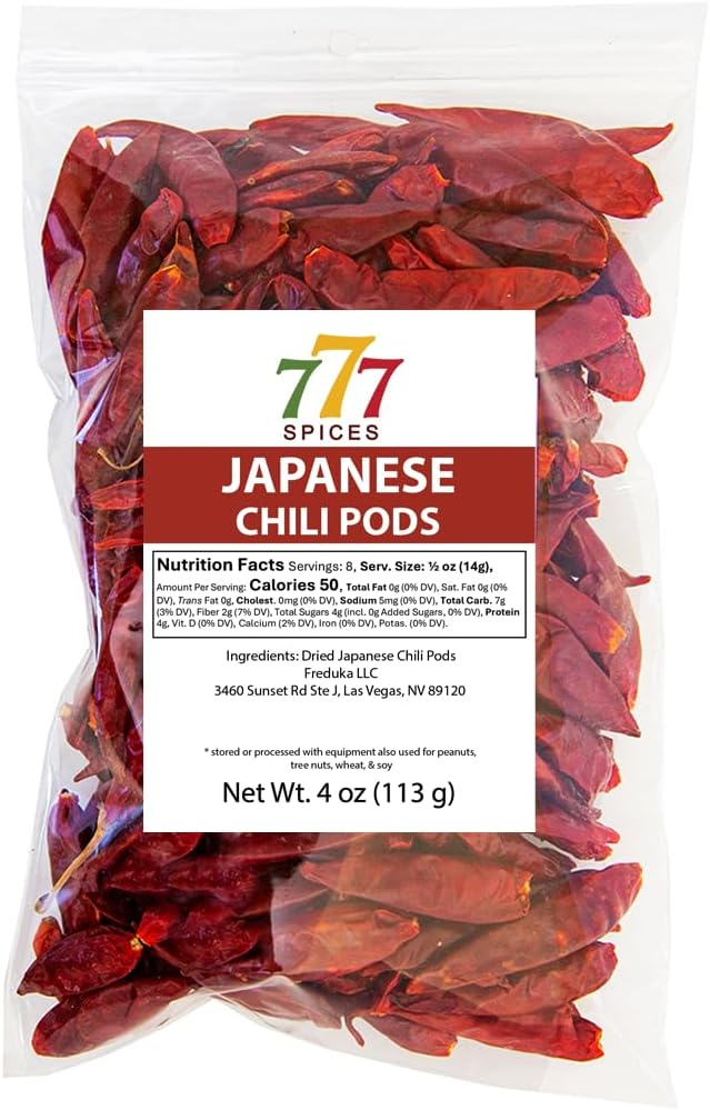 4oz Japones Dried Whole Chile Peppers, Japanese Red Pepper, Chili Seco Pods for Authentic Mexican Food, Heat-Sealed Resealable Bag