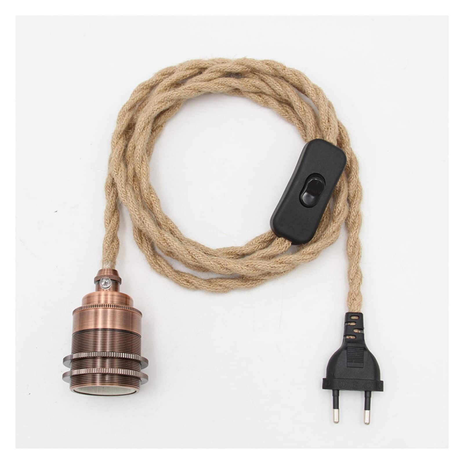 NYMFEA yaoqijie 2 Meter Euro-Stecker-Netzkabel Hanfummanteltes Kabel mit E27-Gewindebirnen-Lampenfassung Vintage-Hängelichtkabel-Sets Lasting (Color : Antique Copper)