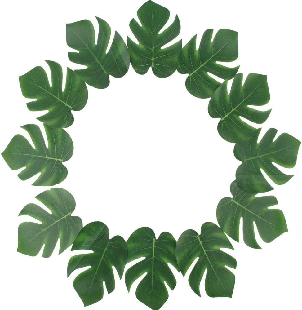 12pcs Artificial Palm Tree Leaves Tropical Plants Faux Fake Palm Frond Plant (Turtle)