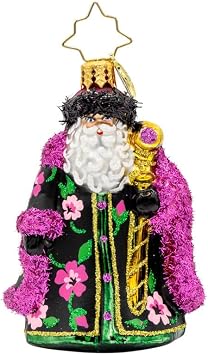 Christopher Radko Hand-Crafted European Glass Christmas Tree Decorative Ornament, Midnight Blossom St. Nick Gem