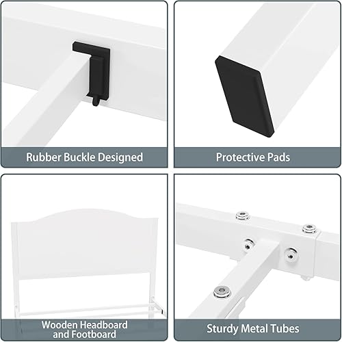 Miniatura 6 de Timy Marco de cama individual para niños con cabecera y estribo de madera, marco de cama de plataforma de metal para niños, niñas, adolescentes y