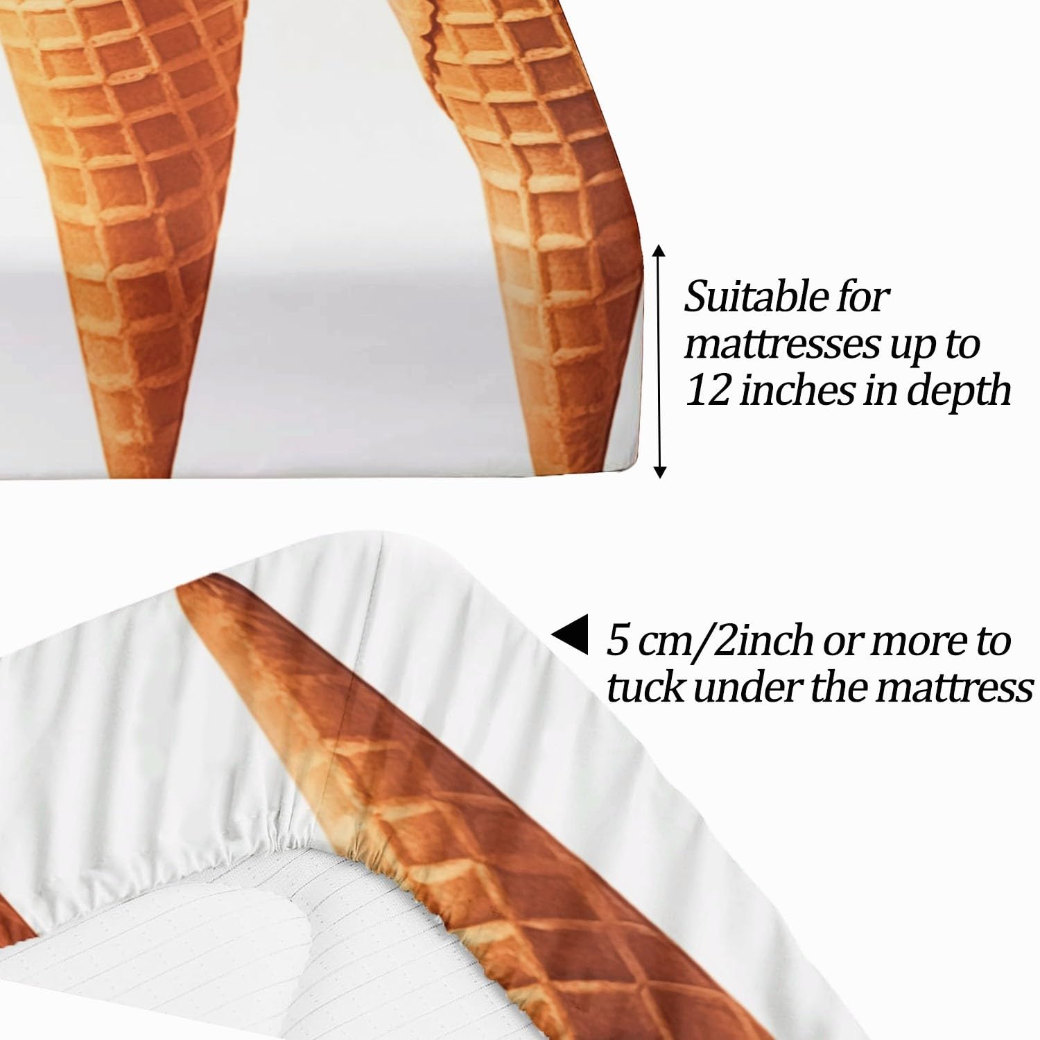 Drap Housse Set Simple Glace À L'Aquarelle Thème, Blanc Drap-Housse Respirant Résistant avec 2 Taies d'oreiller, 140 x 190 cm Drap de Lit Convient aux Matelas Jusqu'à 30 cm D'épaisseur