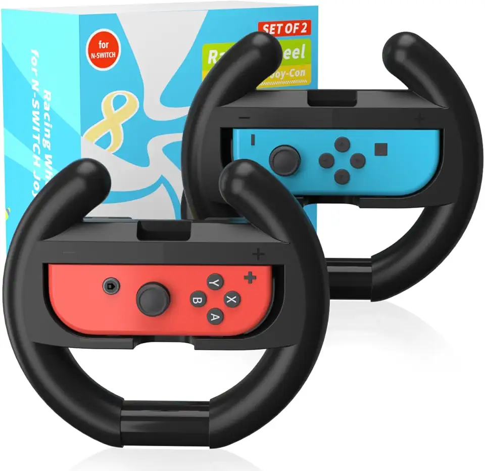 PURBHE Switch Steering Wheel for Switch, Racing Wheel to Play Mario Kart 8 Deluxe Compatible with JoyCon, Switch Accessories Gift for Mario Kart - 2 Packs (JoyCon Steering)