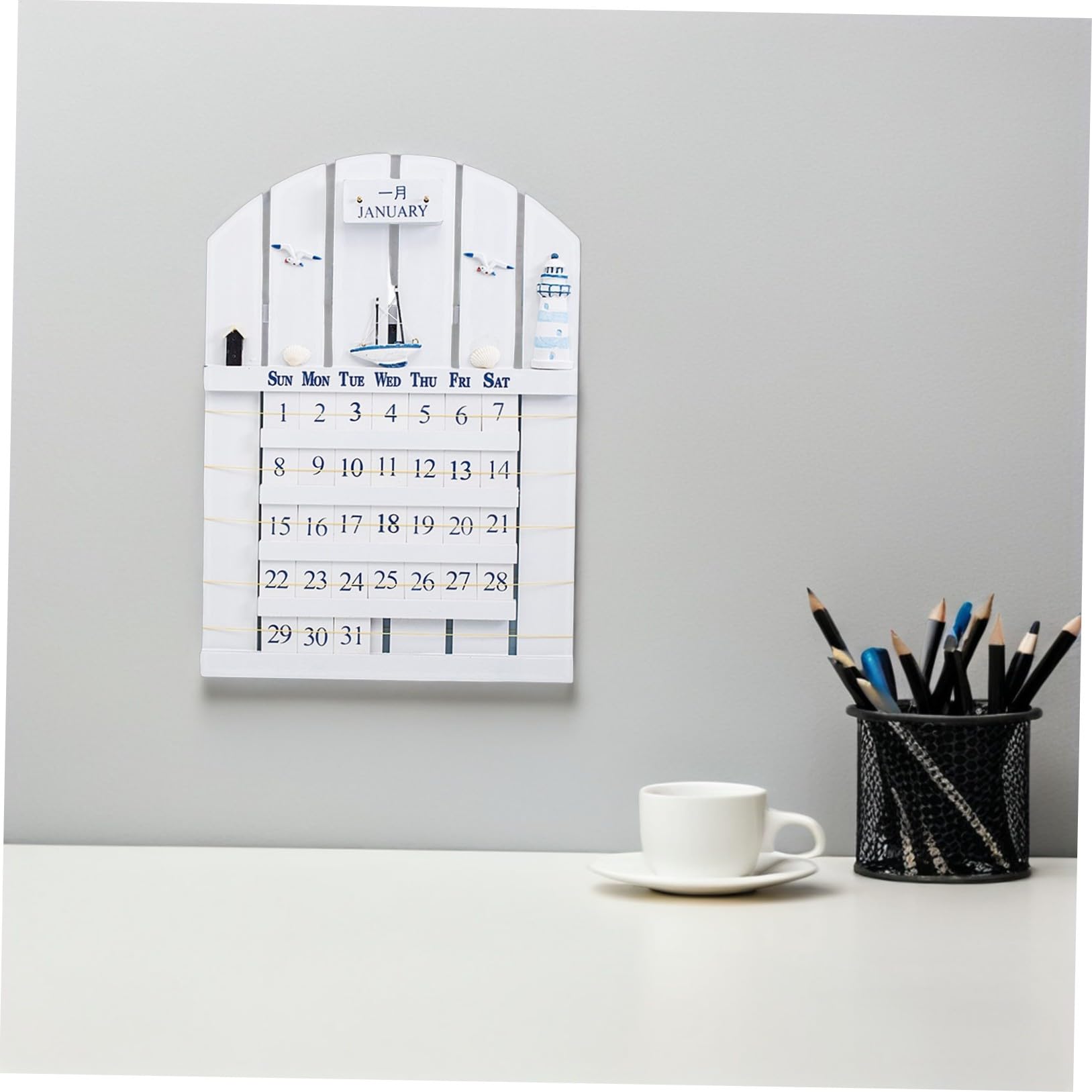 Gadpiparty Mediterraner Holzkalender Wandkalender im Sommerstimmung Design Kreativer Mdf Kalender Einfach zu Ändern zur Dekoration im Zuhause