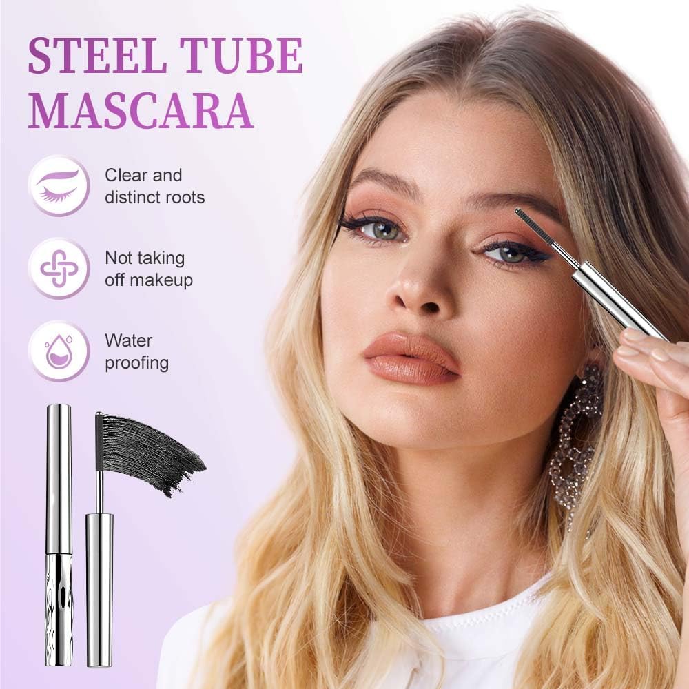 Iron Wand Mascara, Waterproof Metal Wand Mascara - Brushless Design for 3D Curling, Volumizing & Lengthening，Long-Lasting No Clumping EyelashMascara (Black & Brown) - Image 4
