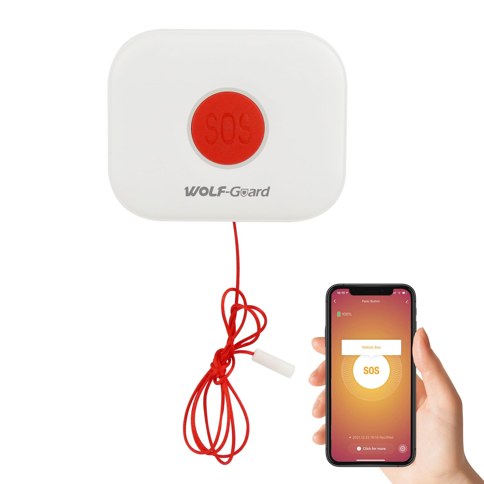 Wolf Guard Botón SOS WiFi 2.4G para Sistema de Asistencia a Las Personas Mayores, Control de Aplicación Smartlife, Alarma de Emergencia con Sonido Ajustable